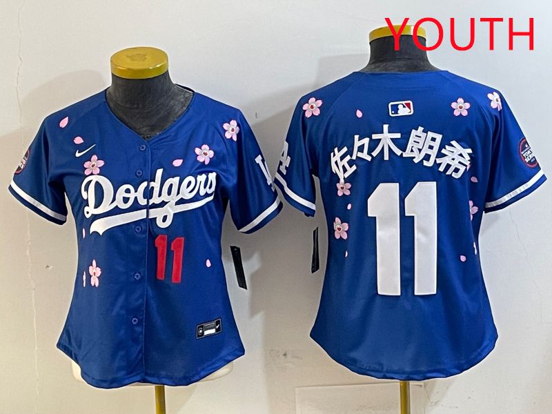 Youth Los Angeles Dodgers #11 R.Sasaki Blue Sakura Edition 2025 Nike MLB Jersey style 3